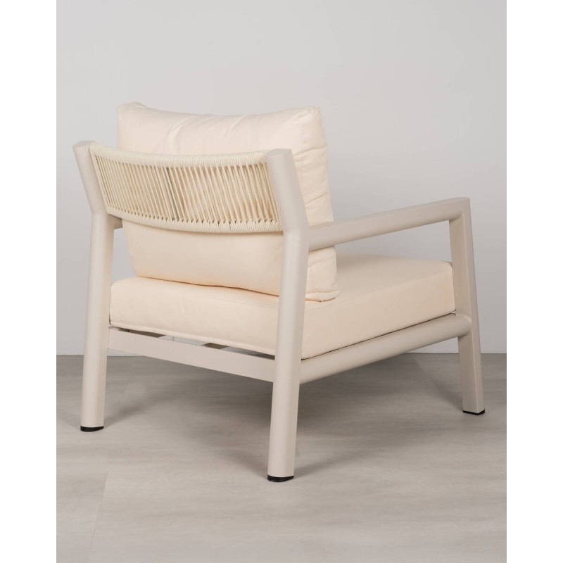 Perla single armchair, aluminum with beige cushions, 75 x 86 cm, outdoor