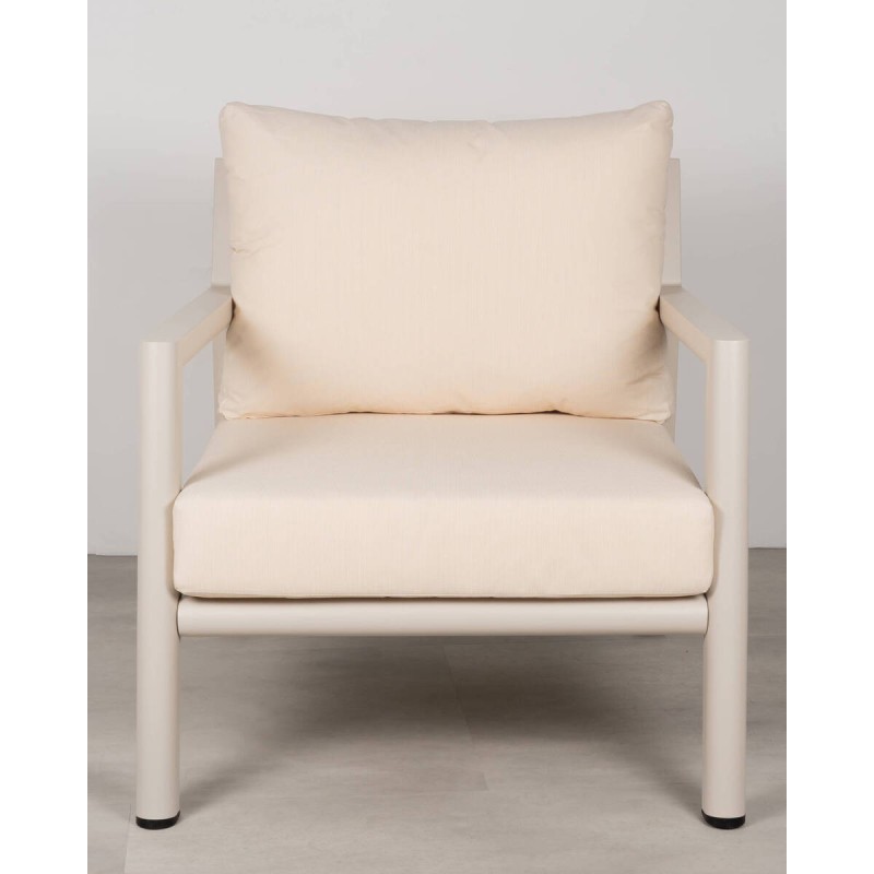 Perla single armchair, aluminum with beige cushions, 75 x 86 cm, outdoor