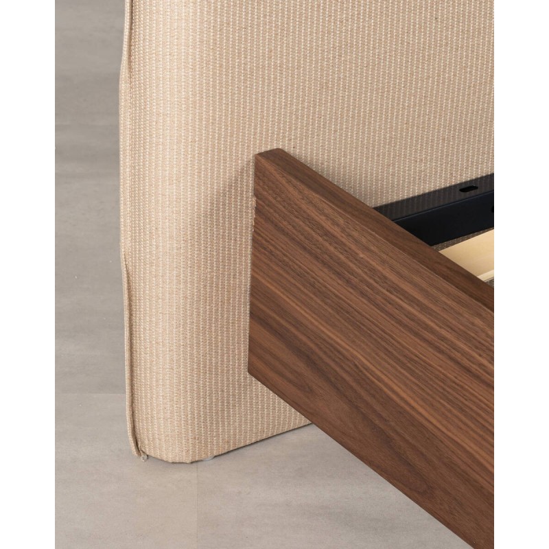 Walnut double bed with upholstered headboard