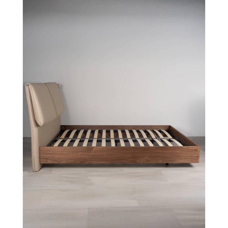 Cama de matrimonio Walnut con cabecero tapizado