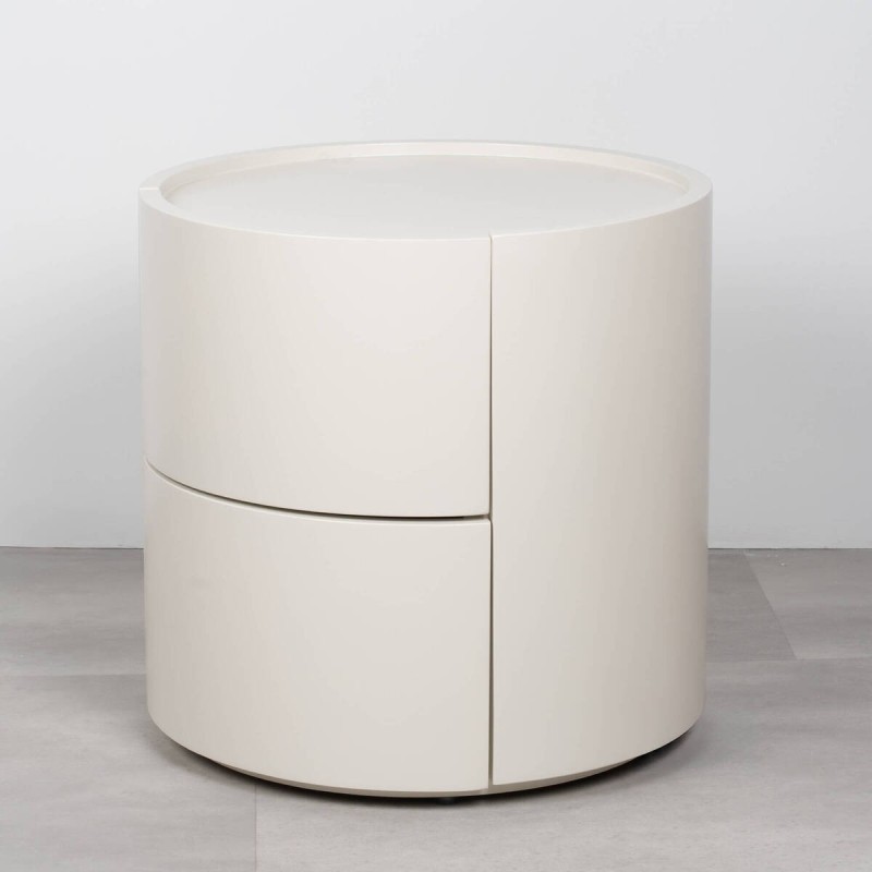 Iris round white bedside table with curved design
