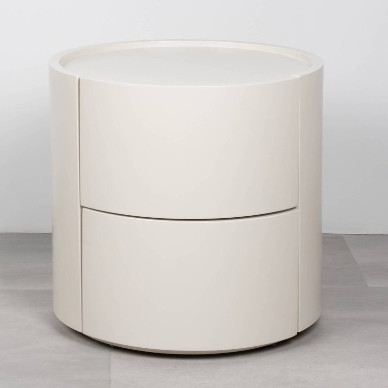 Iris round white bedside table with curved design