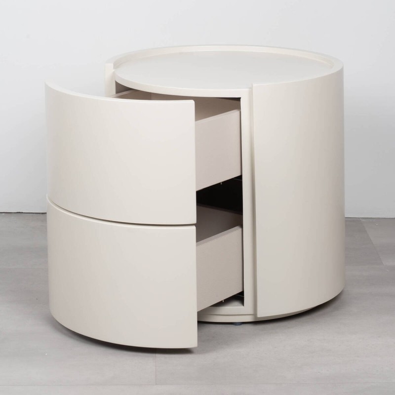 Iris round white bedside table with curved design