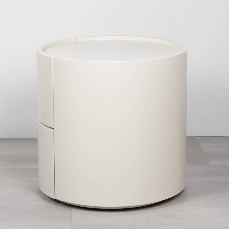 Iris round white bedside table with curved design