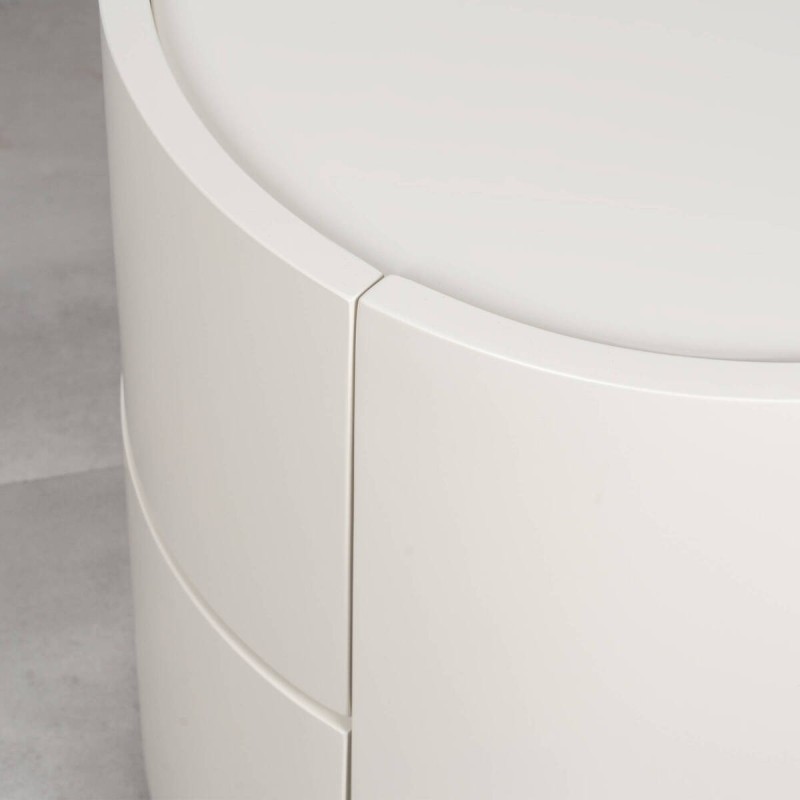 Iris round white bedside table with curved design