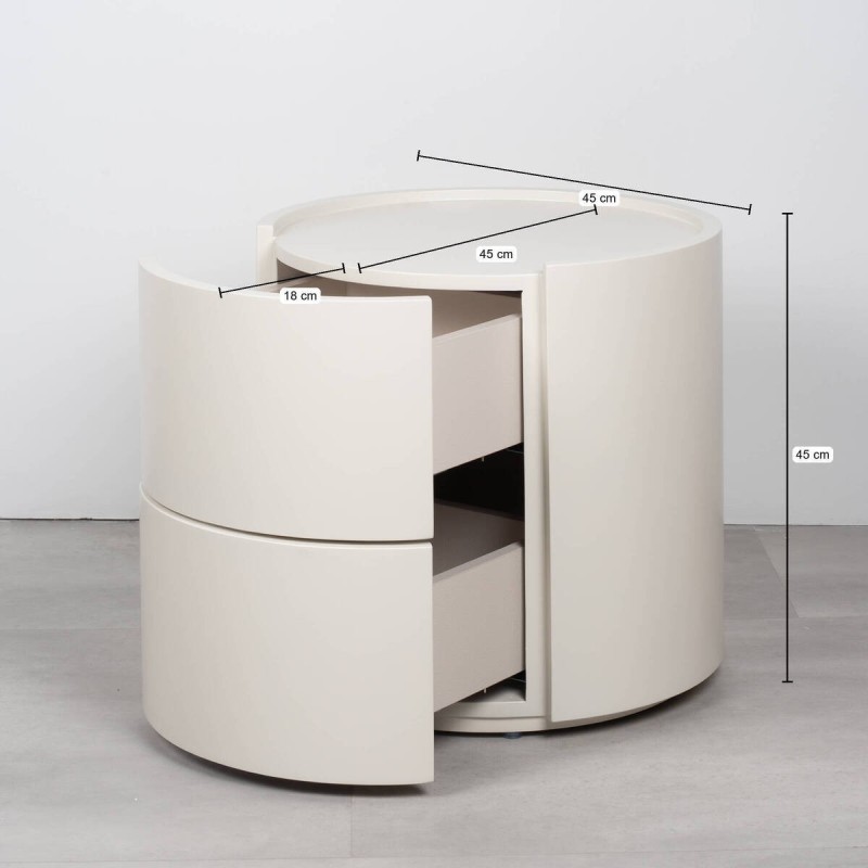 Iris round white bedside table with curved design