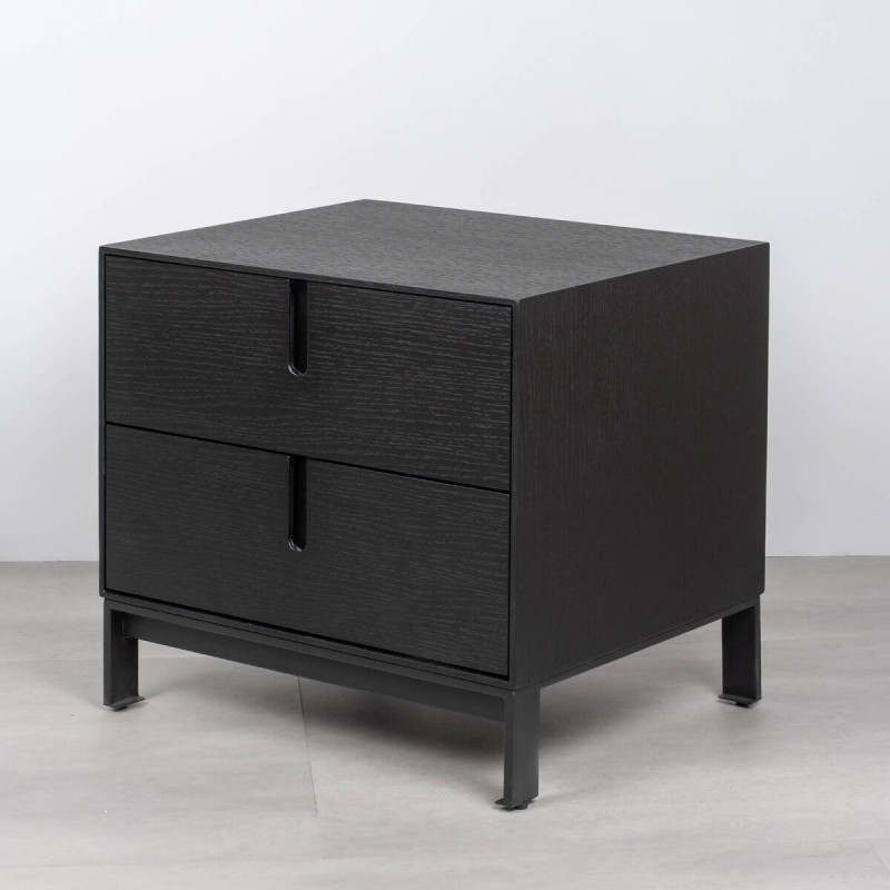 Black Frame bedside table with two drawers and raised legs