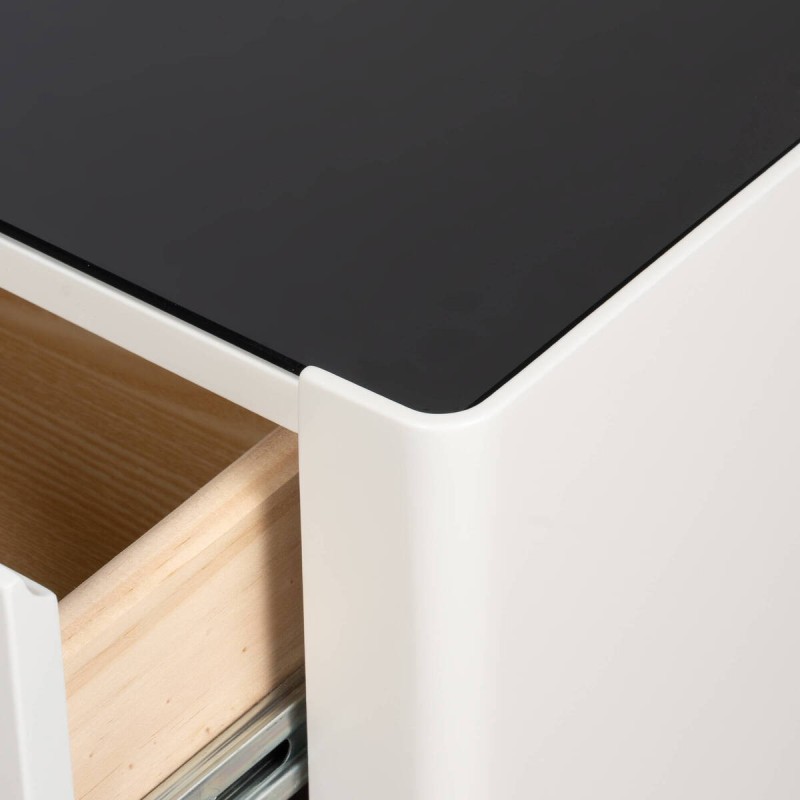 Lumi bedside table with two drawers, light grey and black glass top