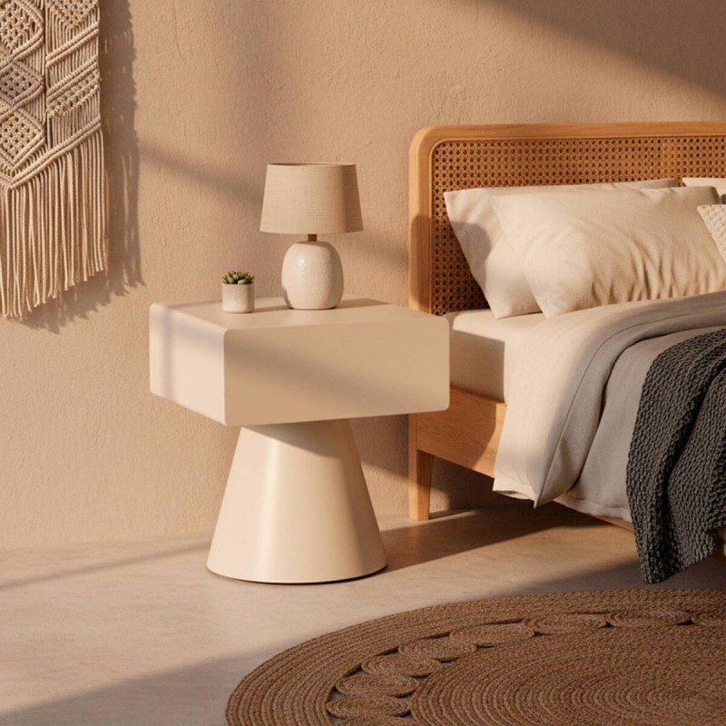 Noma beige bedside table with conical base and one drawer