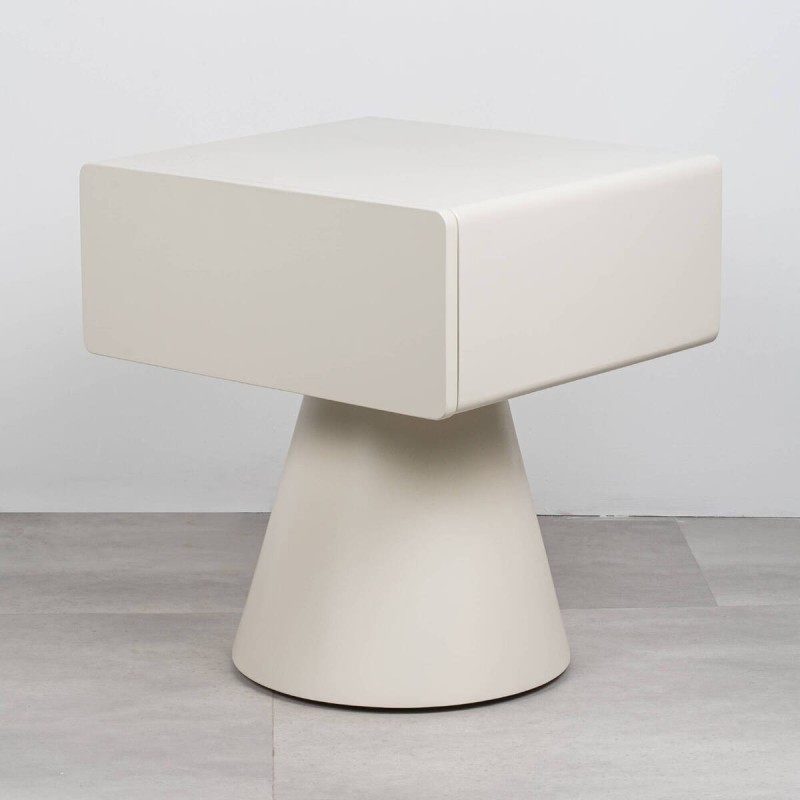 Noma beige bedside table with conical base and one drawer