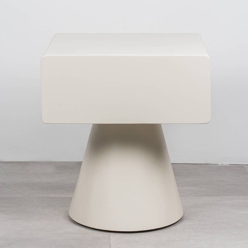 Noma beige bedside table with conical base and one drawer