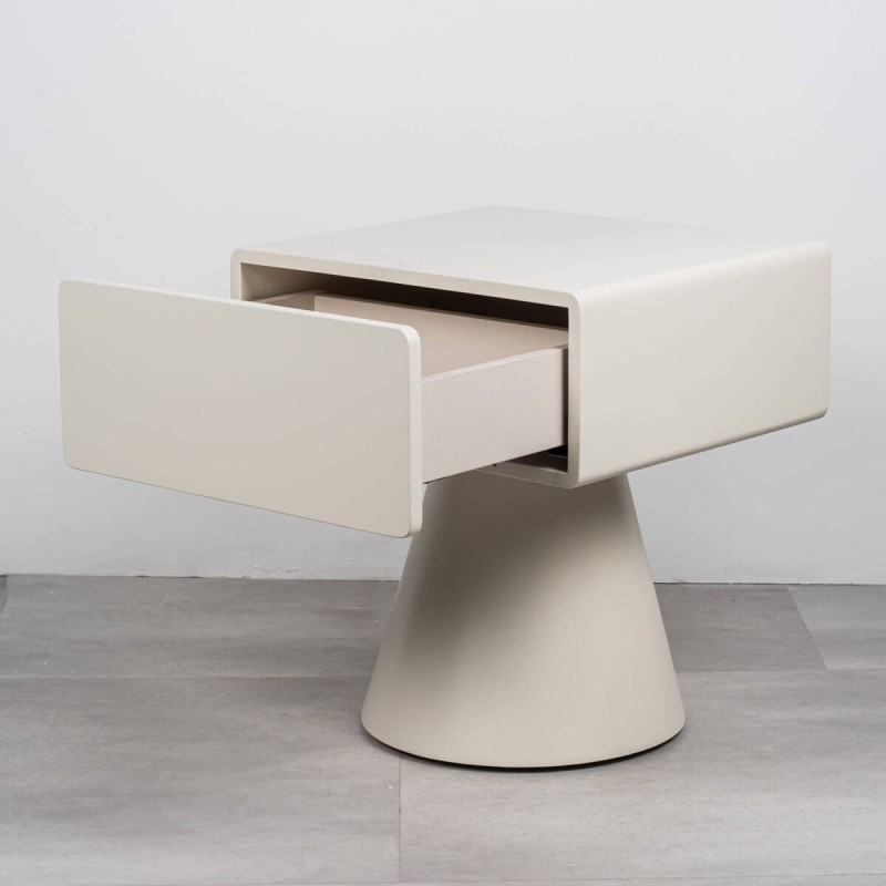 Noma beige bedside table with conical base and one drawer