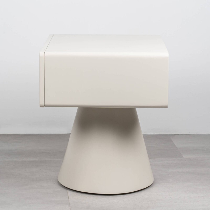 Noma beige bedside table with conical base and one drawer