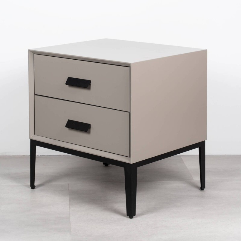 Laja nightstand with 2 drawers, grey, with slate effect top and black legs