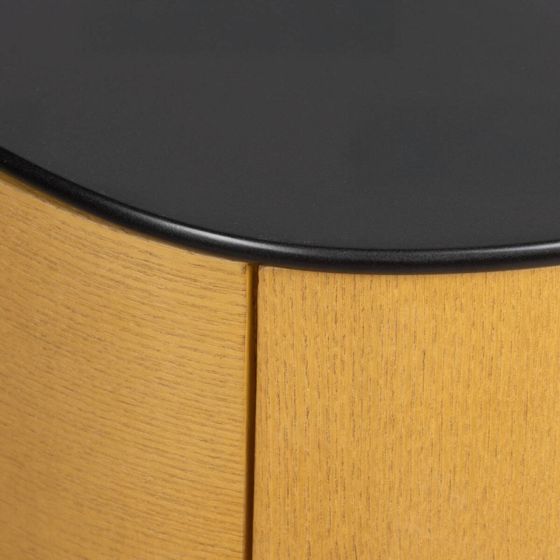 Senda oval wooden bedside table with black top and two drawers