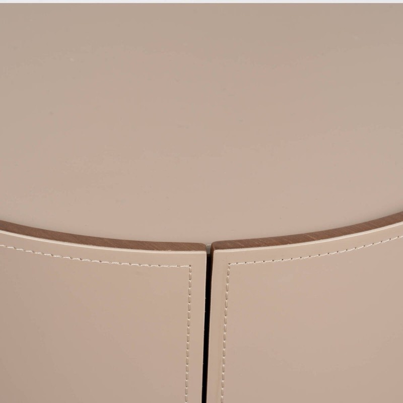 Velien round bedside table upholstered in leather with three drawers