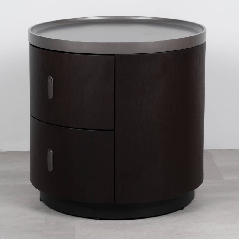 Mesita de noche Arca de madera oscurecida y detalles en gris oscuro