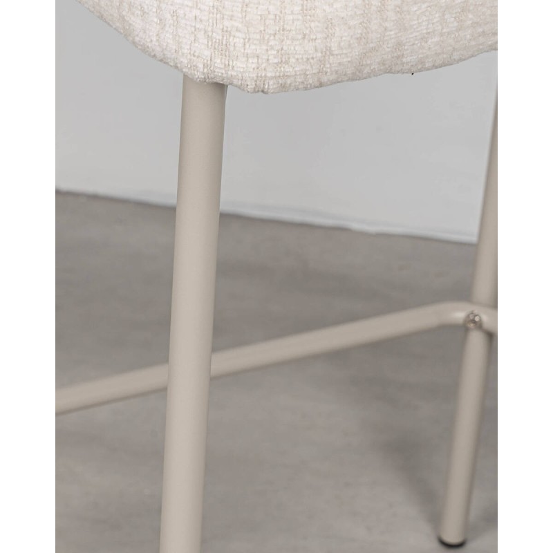 Taburete alto tapizado en tela beige con patas metálicas – 56×55×100 cm