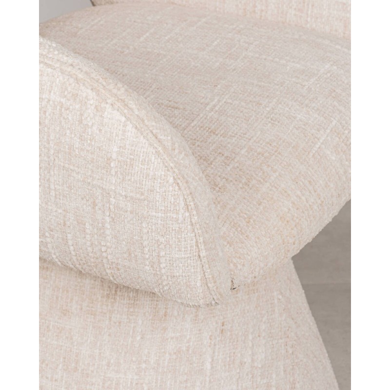 Silla giratoria tapizada en bouclé beige con base tapizada | Muebles Benítez