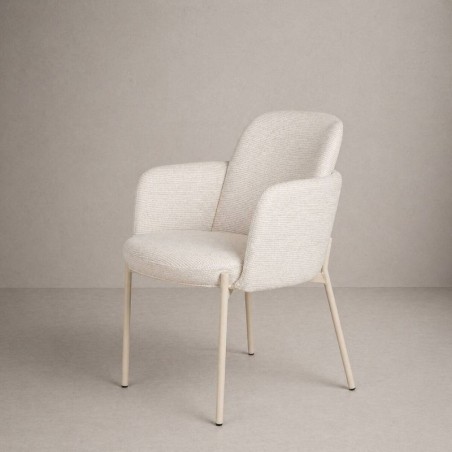 Silla de comedor tapizada Lior en blanco con patas de metal blanco 58x61x83cm