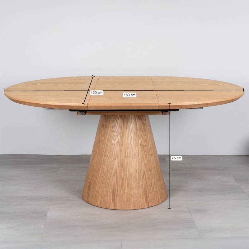 Lena Extendable Round Dining Table, Ash Wood, 120-160cm
