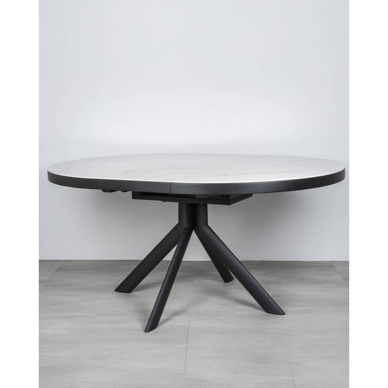 Krona extendable round ceramic table in glossy white