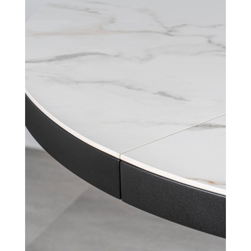Krona extendable round ceramic table in glossy white