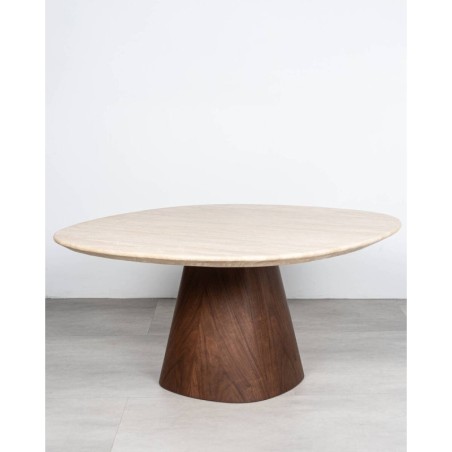 Mesa centro travertino y nogal 90x90 |  Muebles Benítez