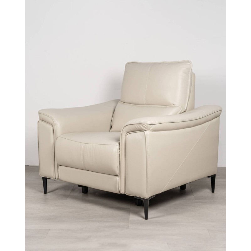 Astor electric reclining armchair in beige leather with fold-out footrest