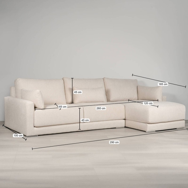 Sofá Gala beige con Chaise Longue 290cm