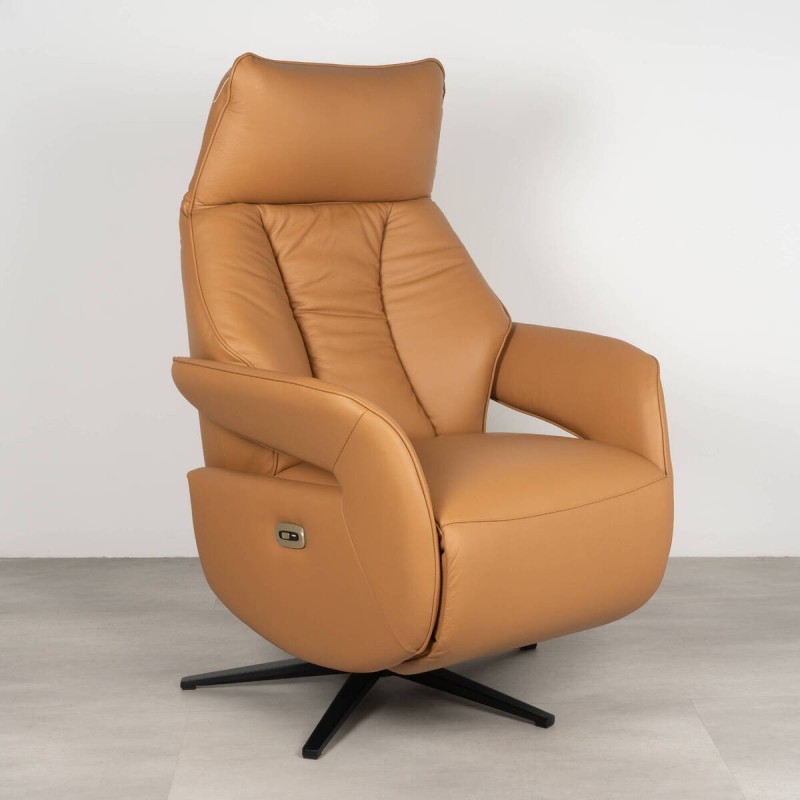 Motorized reclining armchair in brown leather