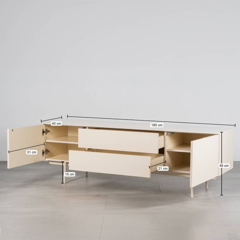 Mueble TV Stedio crudo beige con patas de metal 180 cm