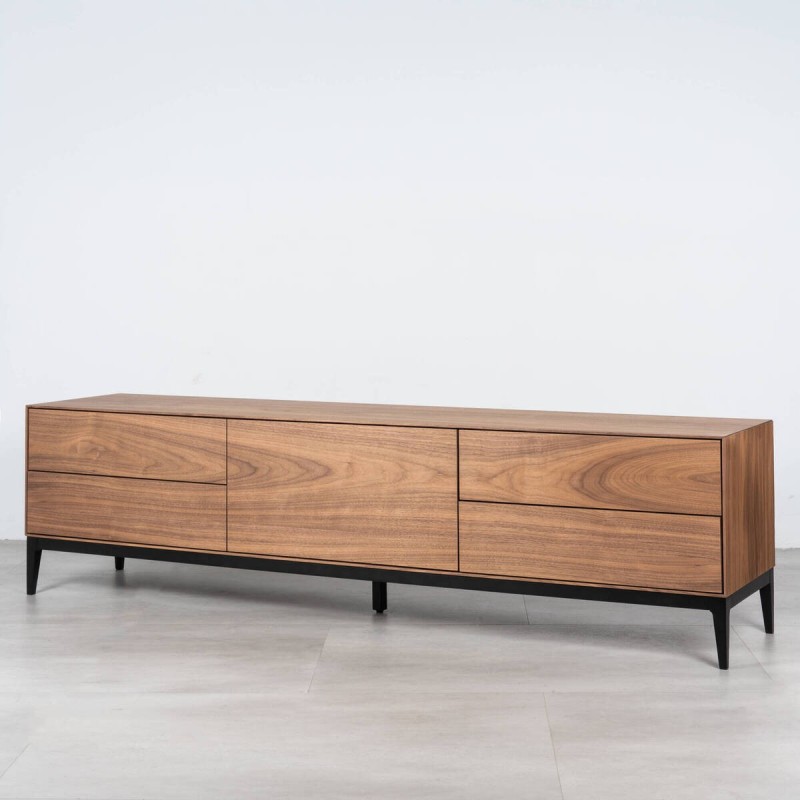 Mueble TV Atuel madera nogal con puerta abatible central y patas negras 180 CM