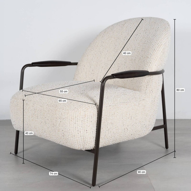 Sillón Sahel Tapizado en Bouclé Blanco y reposabrazos de Nogal