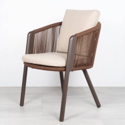 Kafue Terrace Chair with Armrests and Chocolate Brown Olefin Rope