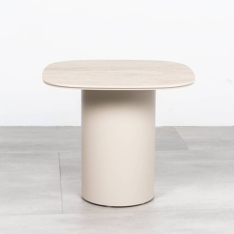 Mesa Auxiliar de Terraza Wave con Encimera Cerámica Beige Arena 42cm
