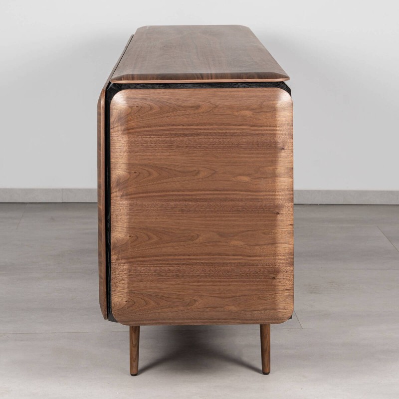 Teresa Walnut Sideboard with Three Doors and Black Details 180 cm