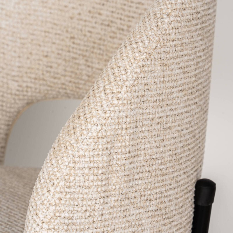 Theiss Dining Chair Upholstered in Beige Bouclé and Black Metal Legs