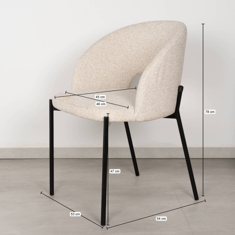 Silla de Comedor Theiss Tapizada en Beige Bouclé y Patas de Metal Negro