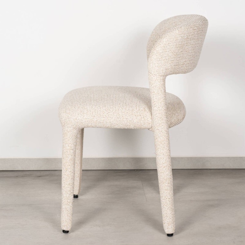 Poqueira Dining Chair Upholstered in Off-White Bouclé