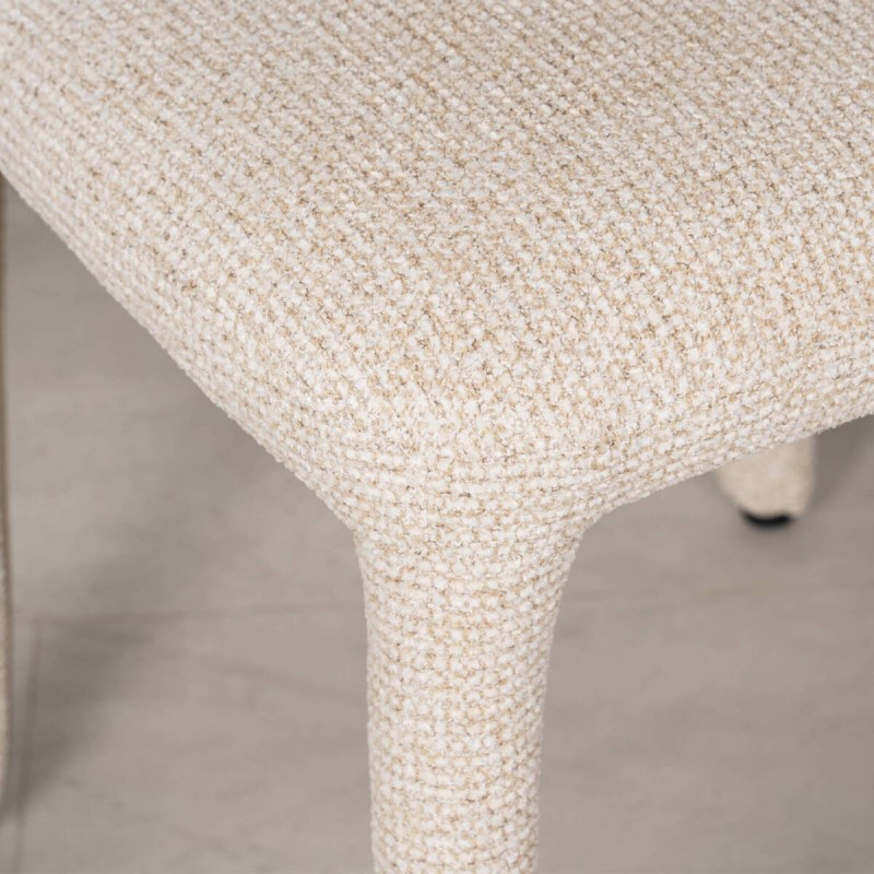 Poqueira Dining Chair Upholstered in Off-White Bouclé