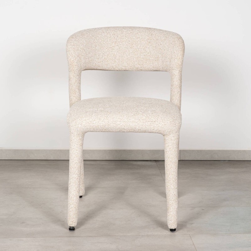 Poqueira Dining Chair Upholstered in Off-White Bouclé