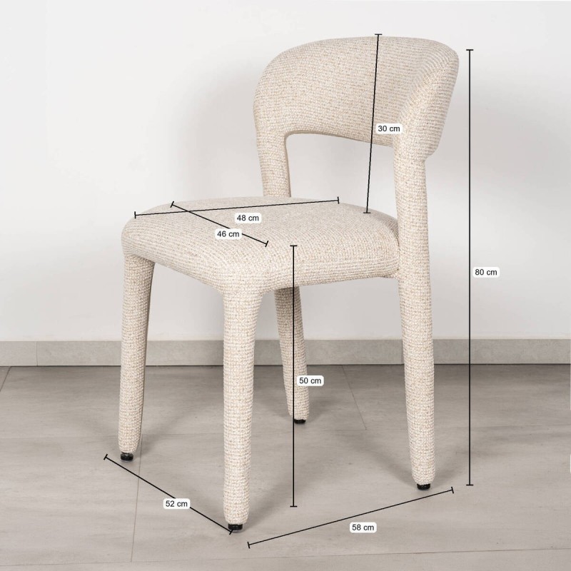 Poqueira Dining Chair Upholstered in Off-White Bouclé