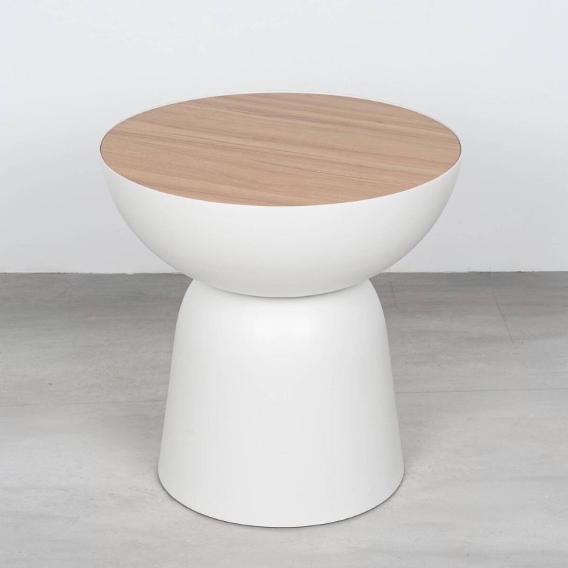 Mesa Auxiliar Kotor Aluminio Blanco y Tablero efecto Madera 48 cm