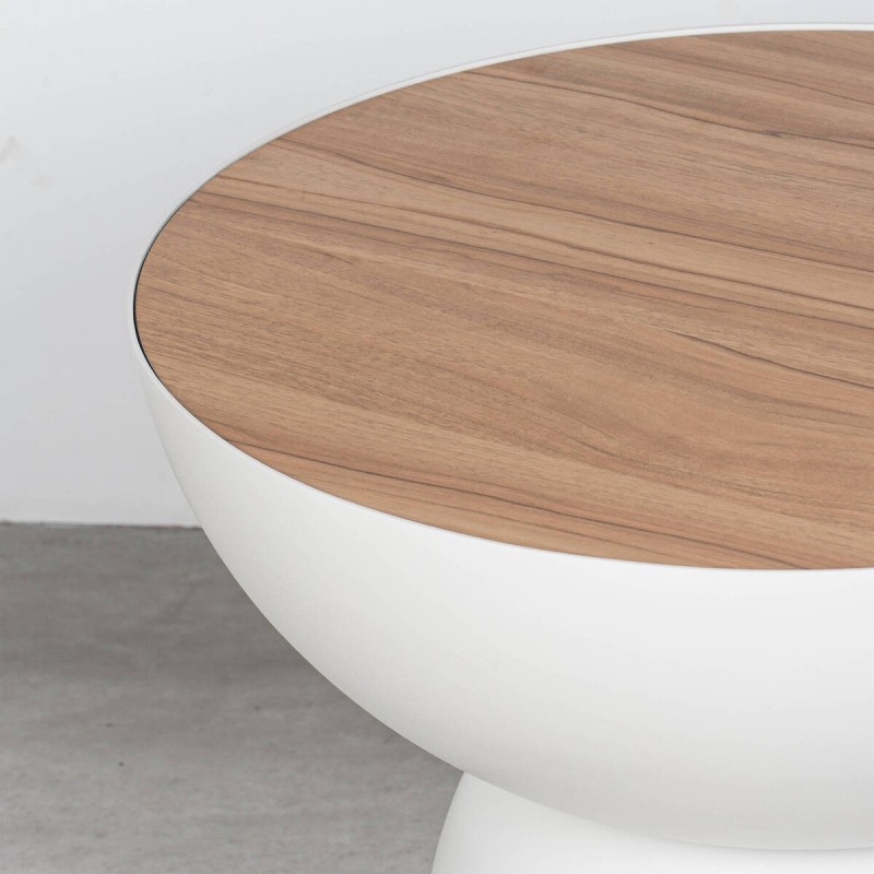 Mesa Auxiliar Kotor Aluminio Blanco y Tablero efecto Madera 48 cm