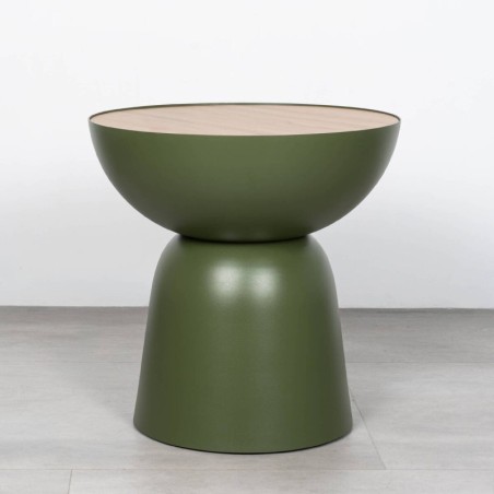 Mesa Auxiliar Kotor Aluminio Verde Oliva y Tablero Madera 48 cm