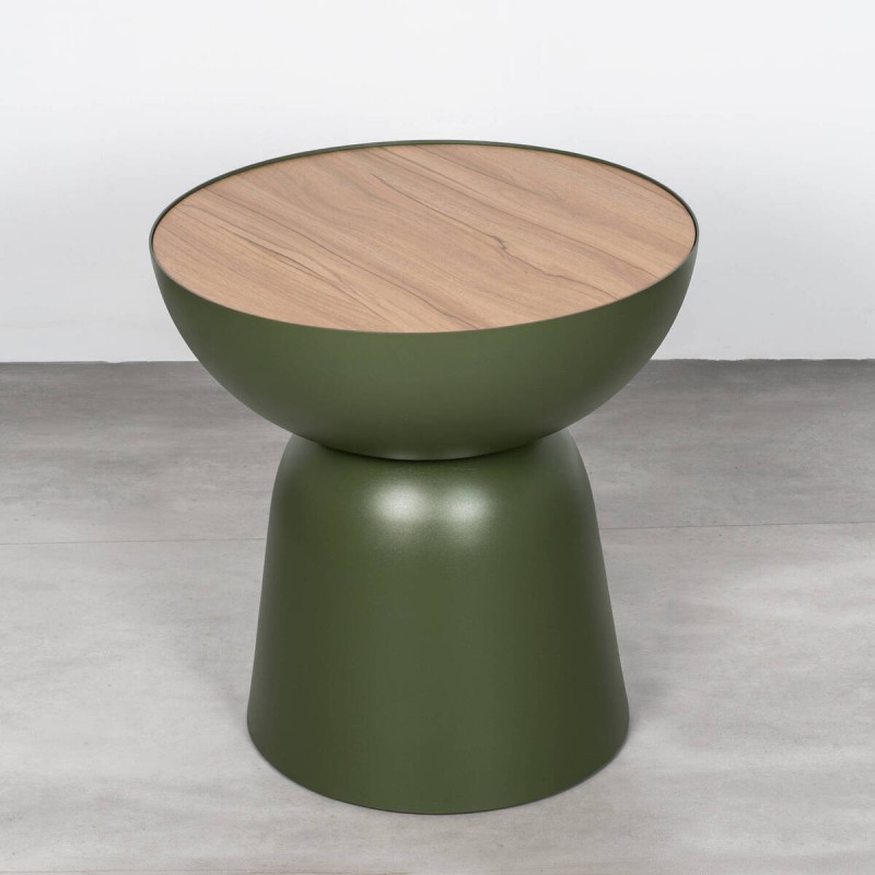 Mesa Auxiliar Kotor Aluminio Verde Oliva y Tablero Madera 48 cm