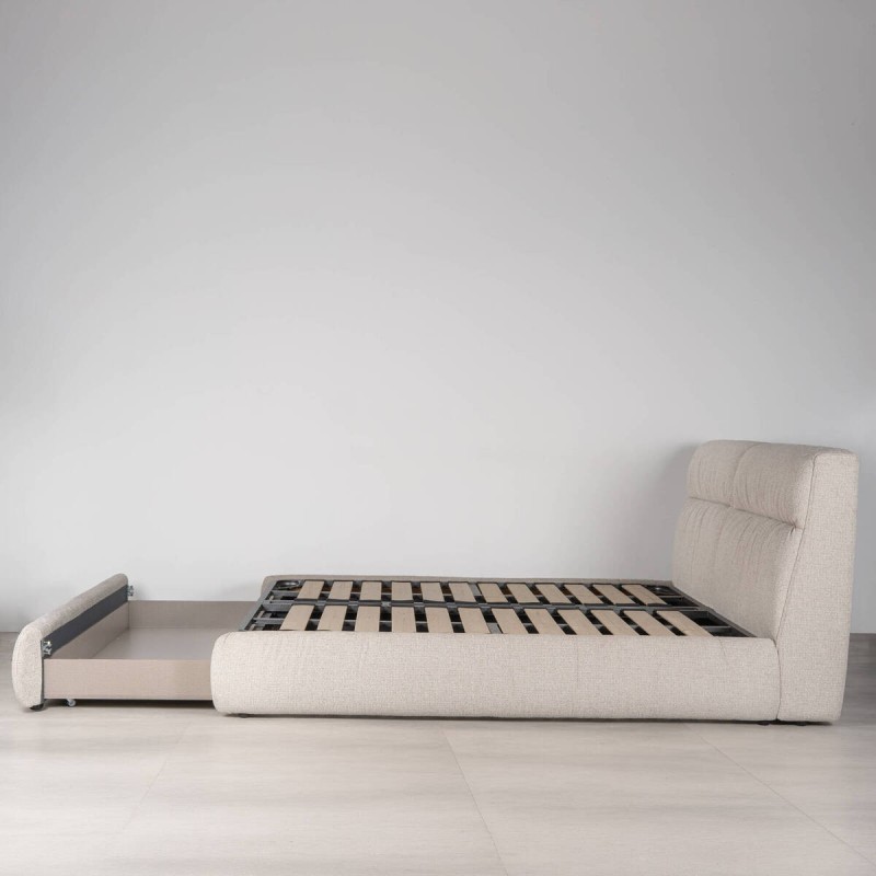 Cama Vesle Tapizada en Beige con Cajón Corredero Frontal para Colchón 180 cm