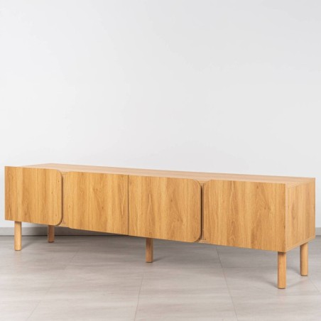 Mueble TV Mekong de Melamina Roble, puertas curvadas y Patas de Madera 200 cm