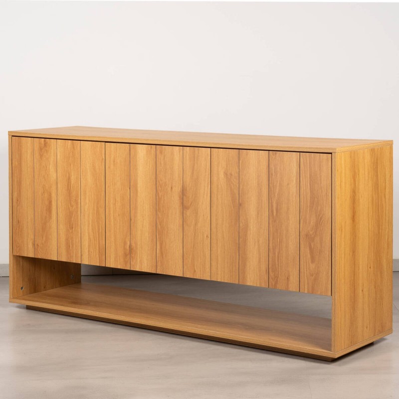 Vardar Sideboard Oak Finish 3 Fluted Doors with Lower Shelf 160 cm